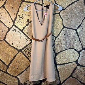 New w Tags Forever 21 nude shift dress braided belt keyhole button back S